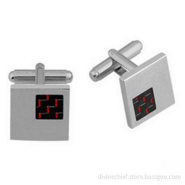 Novelty Men Cufflinks Square Copper Cufflinks With Black Carbon Fiber On The Surface